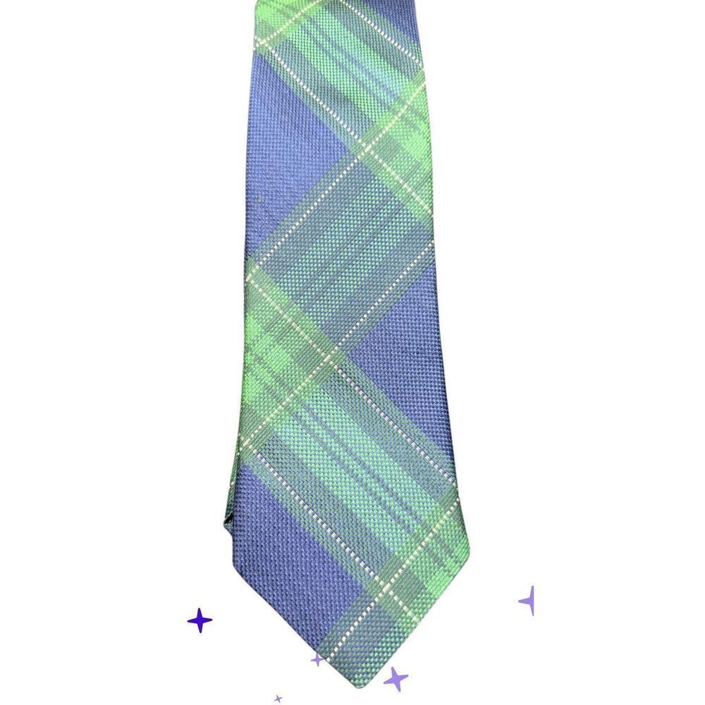 Cremieux Men’s Silk Tie Blue Green Plaid Woven Preppy Career - Picture 8 of 8